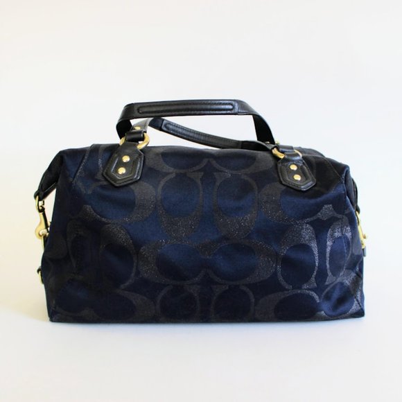 Vintage Y2K Coach Black/Navy Metallic Large Front Flap Carryall Satchel Purse - Picture 2 of 15